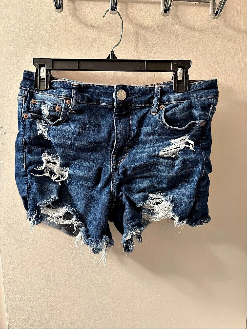 American Eagle Distressed Jean Shorts in Blue